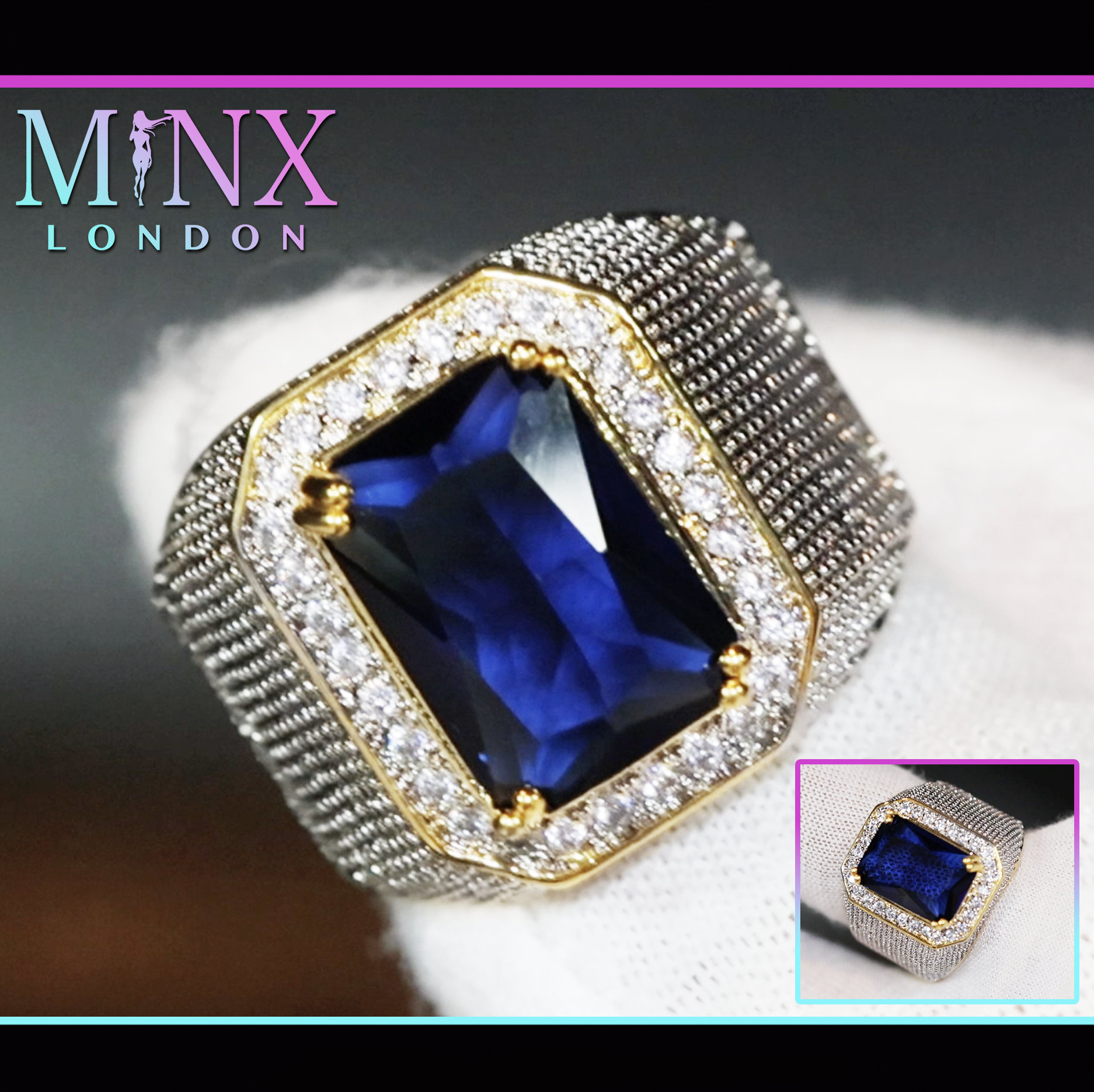 Blauer Diamant Ring | Saphir Gefroren Herrenring Großer Herren Iced Out von minxlondon007