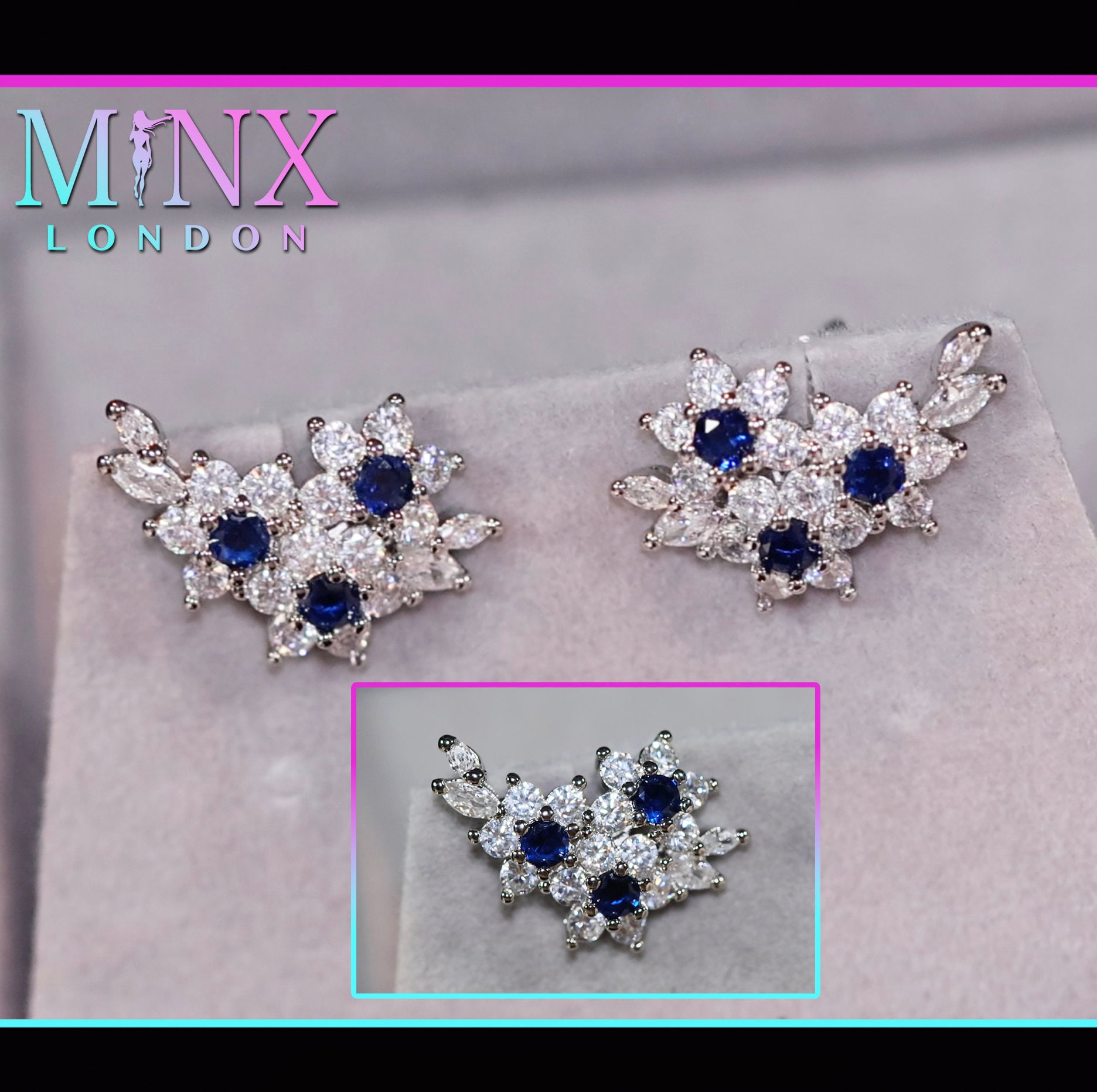Damen Ohrringe | Blauer Diamant Ohrstecker Blumen Florale von minxlondon007