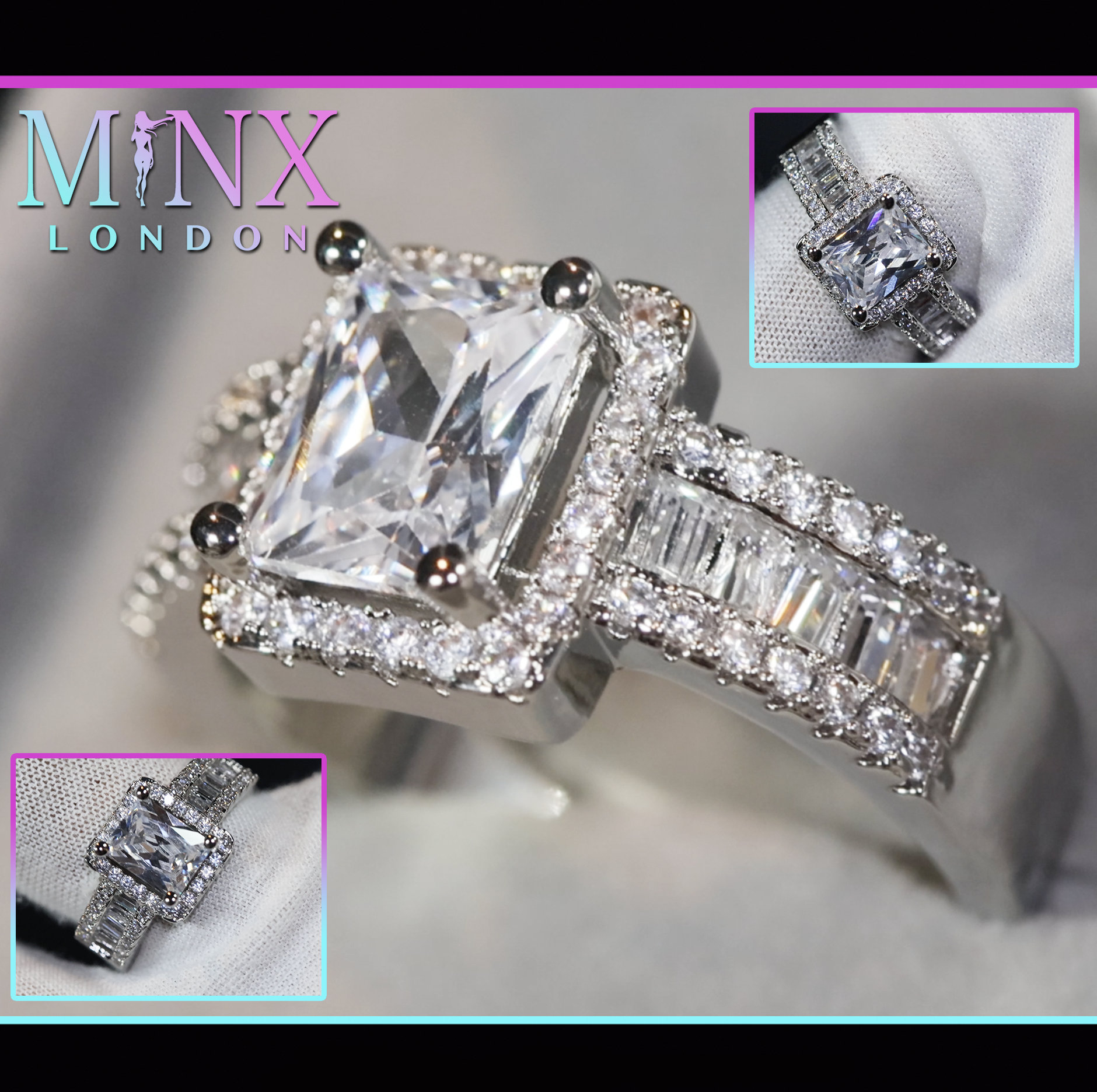 Diamant Ring | Verlobungsring 925 Silber Verlobungsringe Damen Smaragd Ringe Baguette von minxlondon007