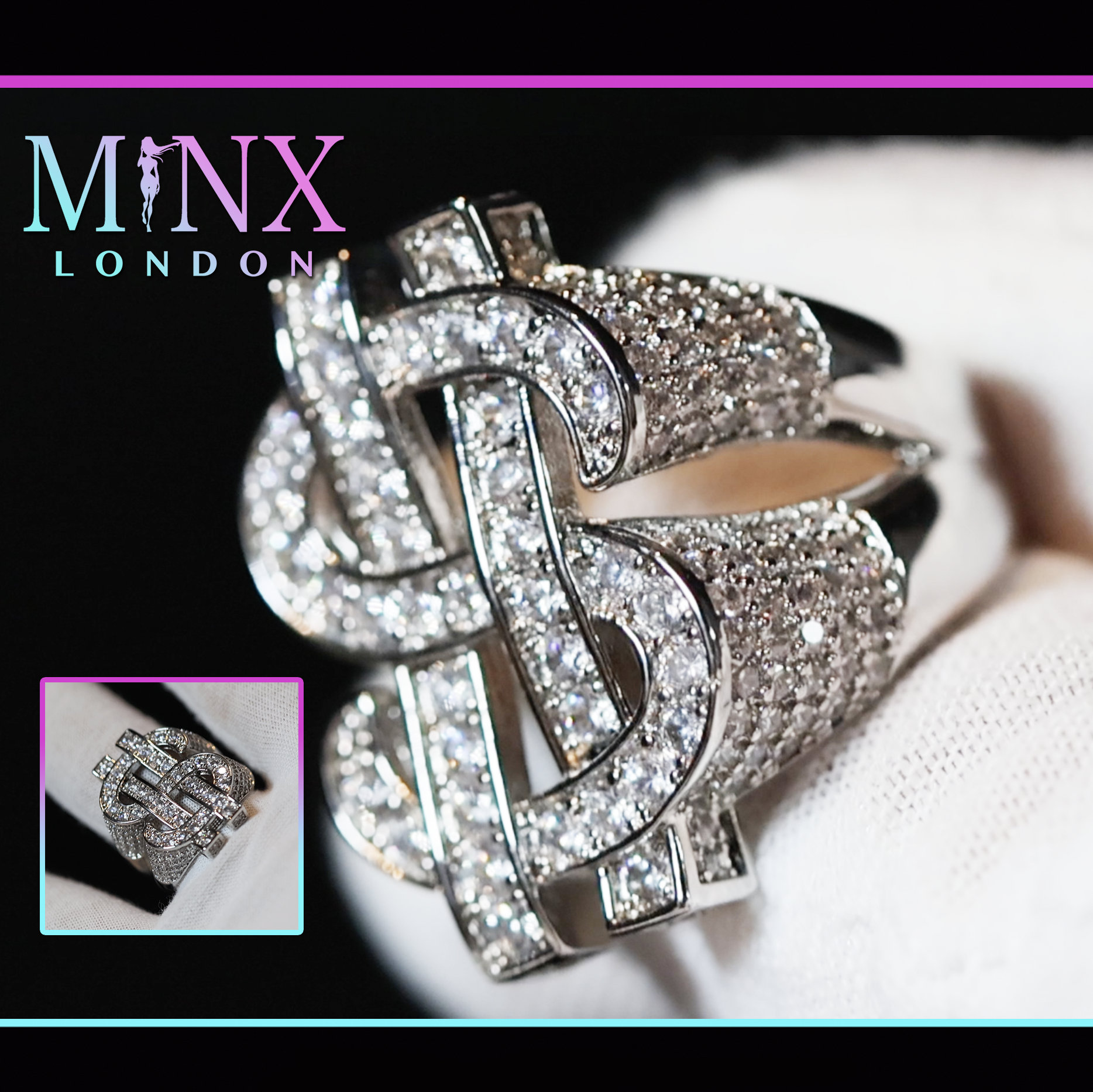 Gefrorene Ringe | Gefroren Ring Herren Iced Out Damen Dollarzeichen Hip-Hop-Ring Diamant von minxlondon007