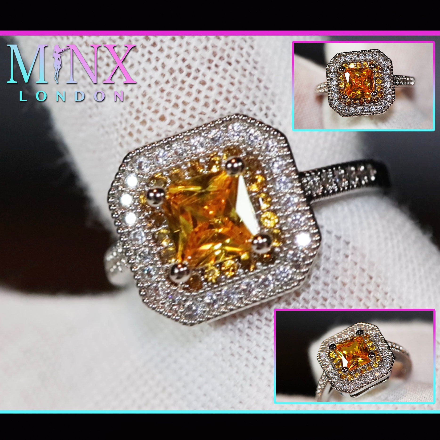 Gelber Diamant Ring | Gelbe Verlobungsringe Kanariengelber Princess Cut Diamantring Damen Verlobungsring von minxlondon007