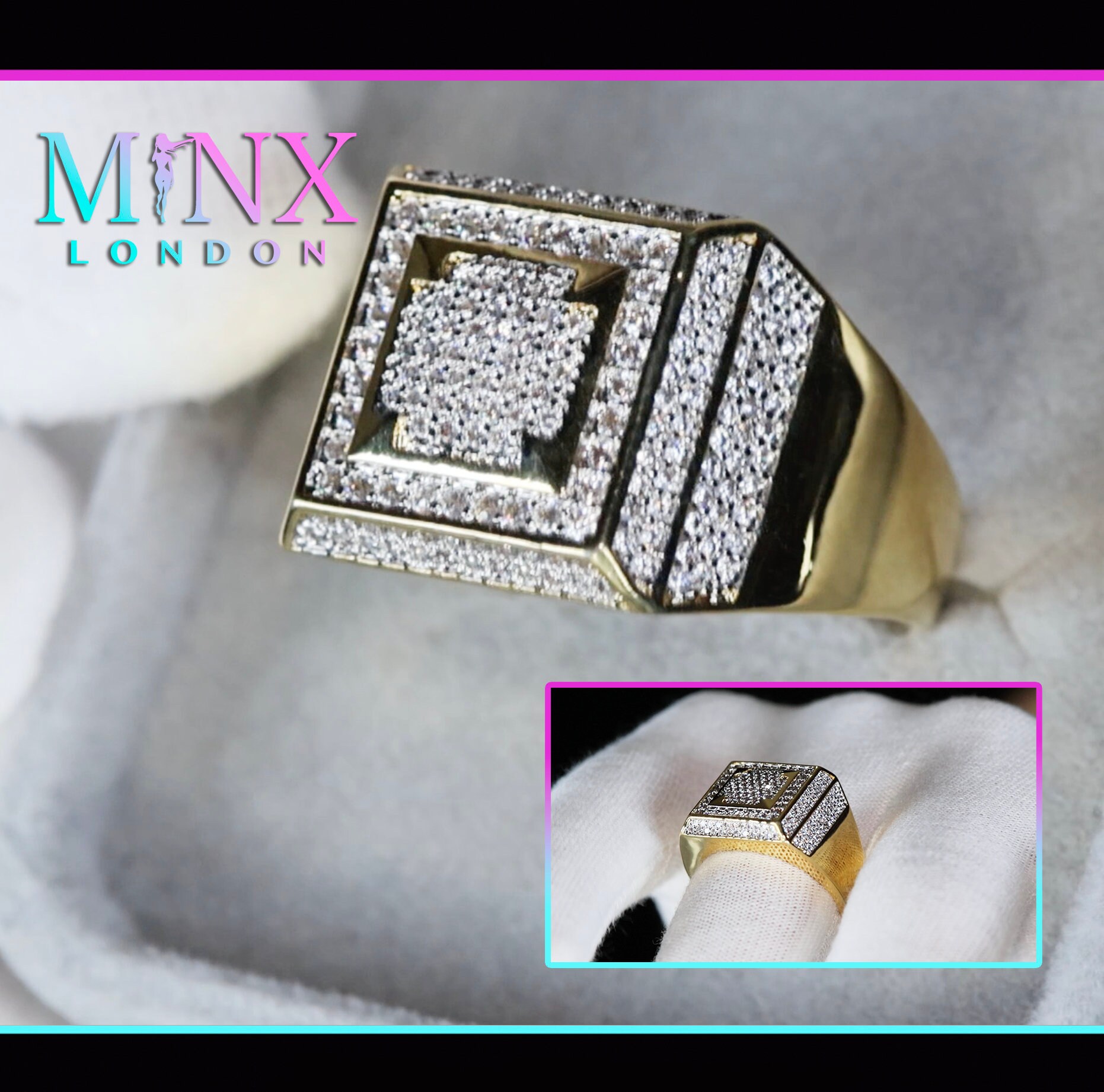 Gold Herrenring Diamant | Ehering Für Männer Herren Iced Out Ring Verlobungsring von minxlondon007