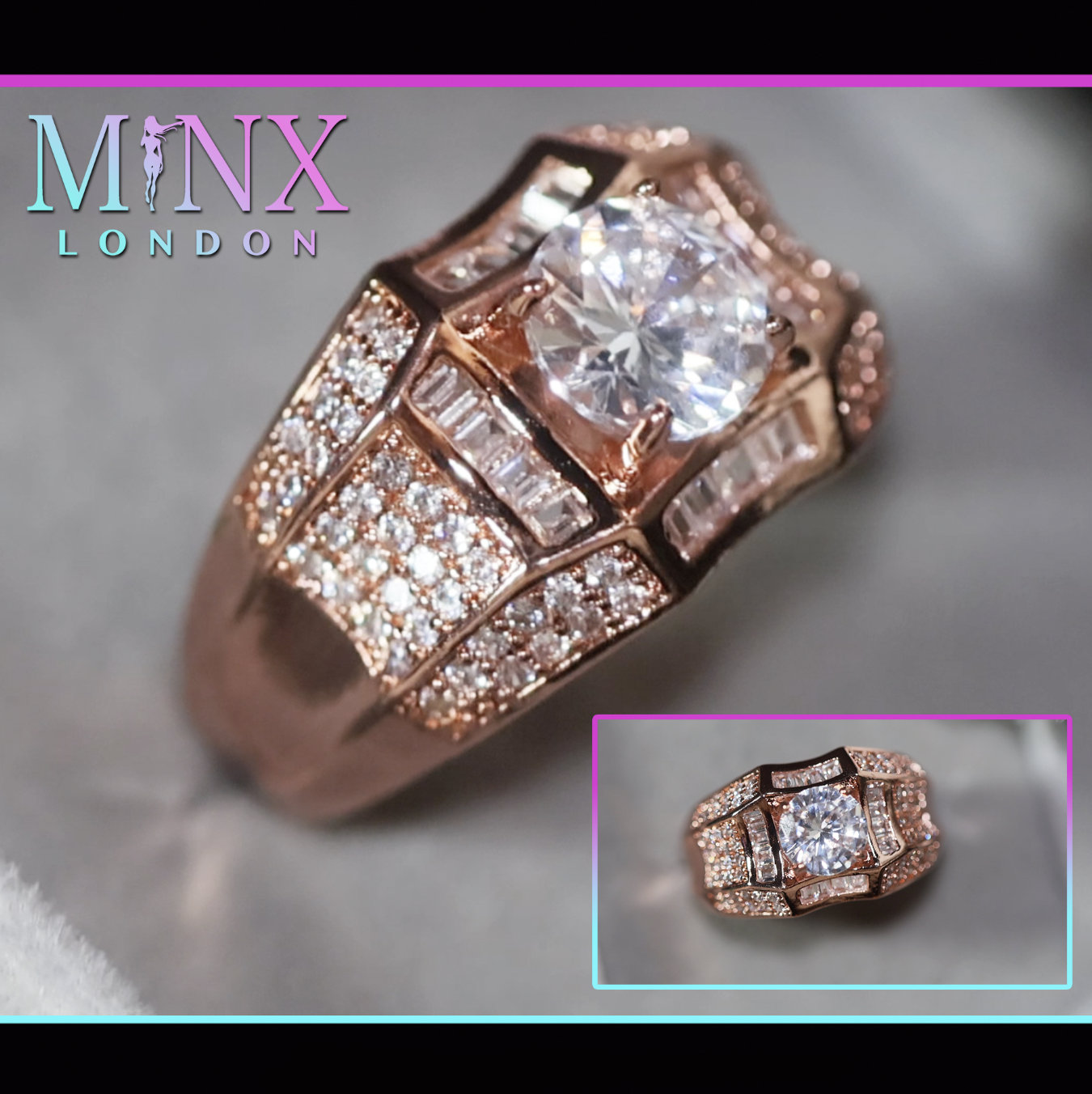 Gold Herrenring | Ring Diamant Rosegold Gefroren Herren Iced Out Ringe Vergoldeter von minxlondon007