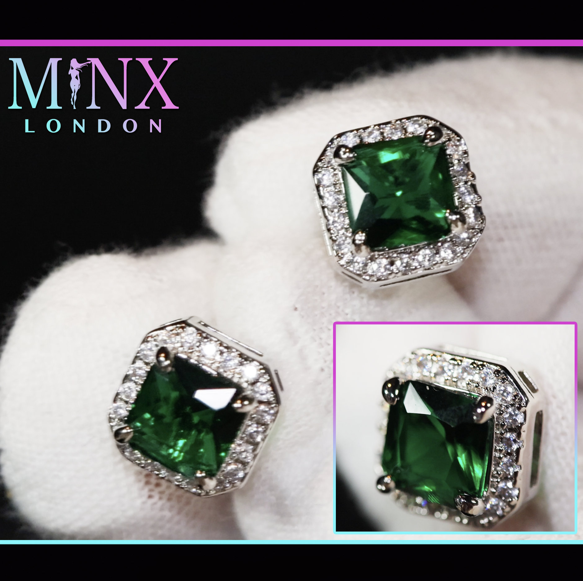 Grüner Diamant Ohrringe | Damen Smaragdgrün Grüne Ohrstecker von minxlondon007