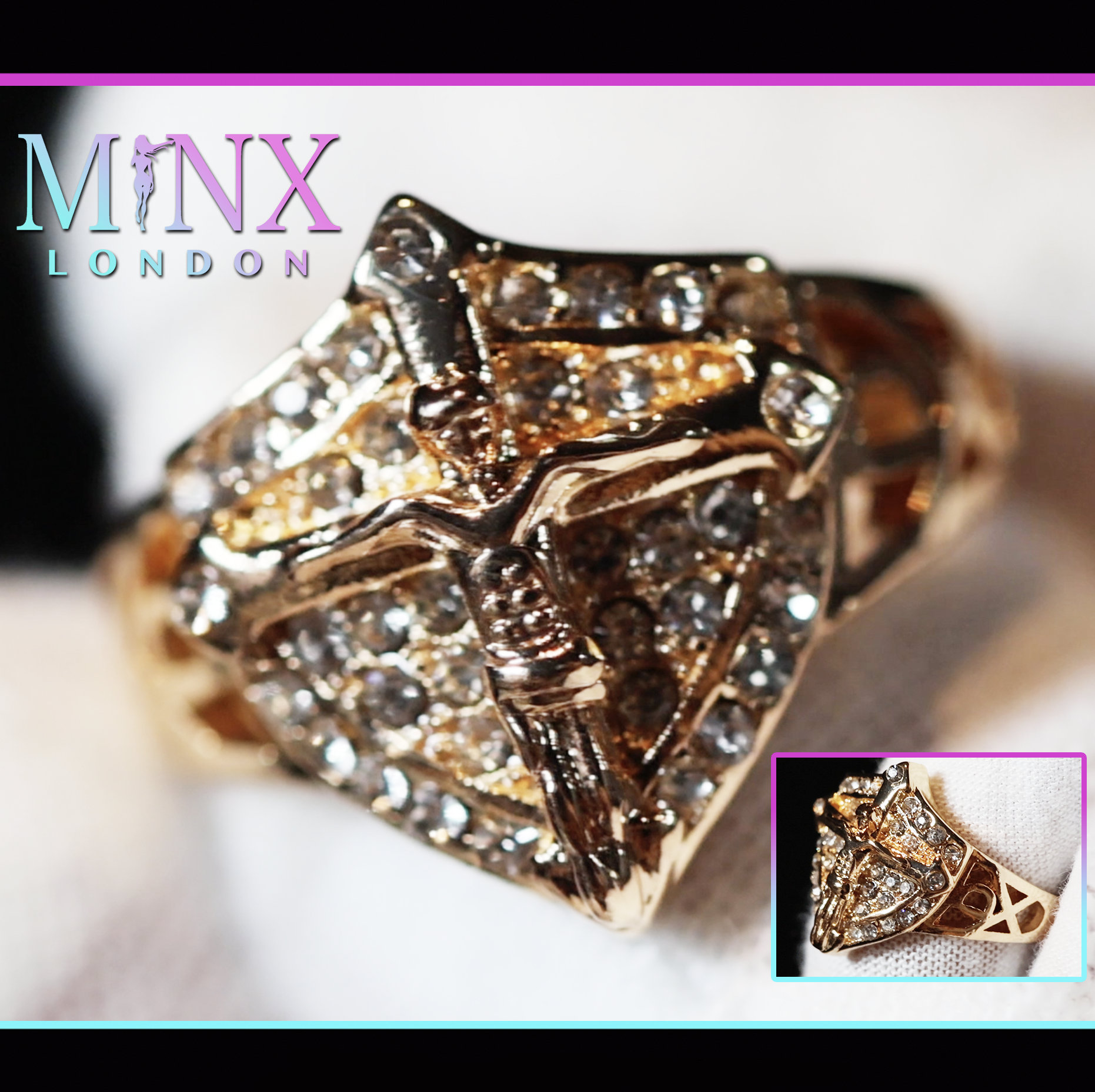 Jesus Ring | Kreuz Mit Diamant Für Männer Mens Iced Out Herren Verlobungsring Großer Ring von minxlondon007