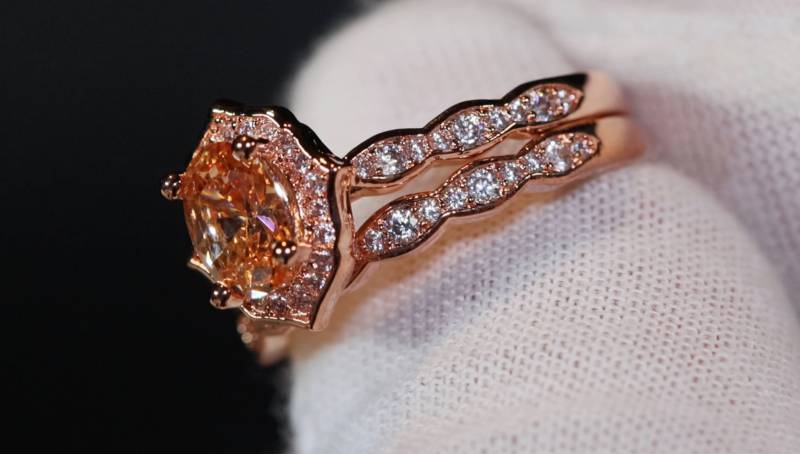 Rose Gold Ring | Oval Diamant Form Rosegold Champagner Set Damen von minxlondon007