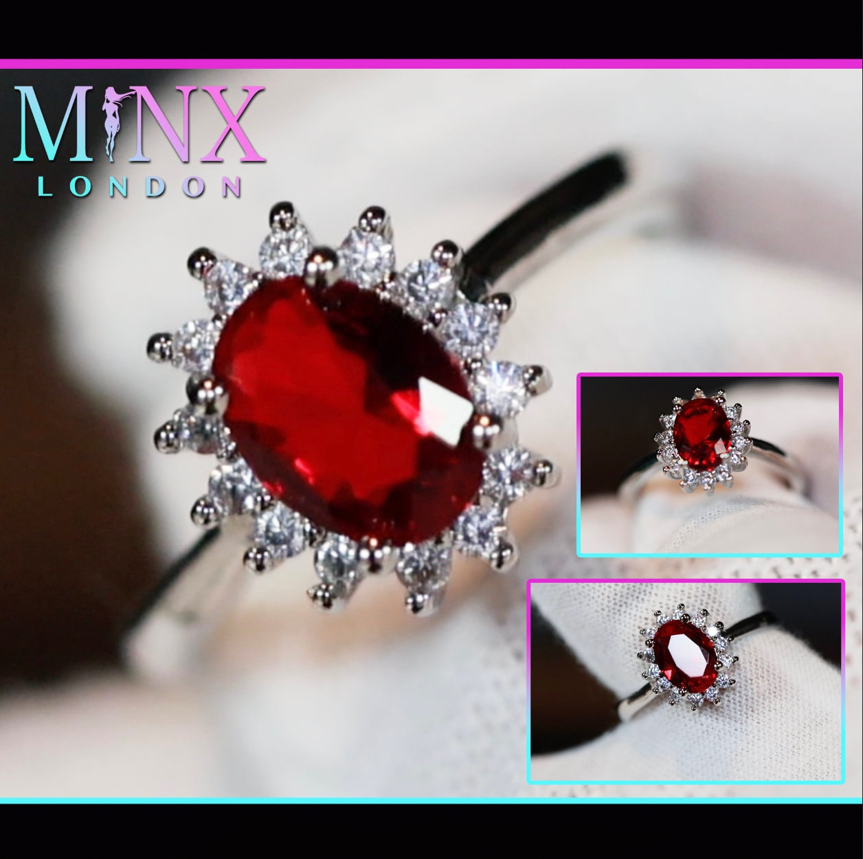 Roter Diamant Ring | Diamant-Verlobungsring Ehering Damenring Mit Heiligenschein von minxlondon007