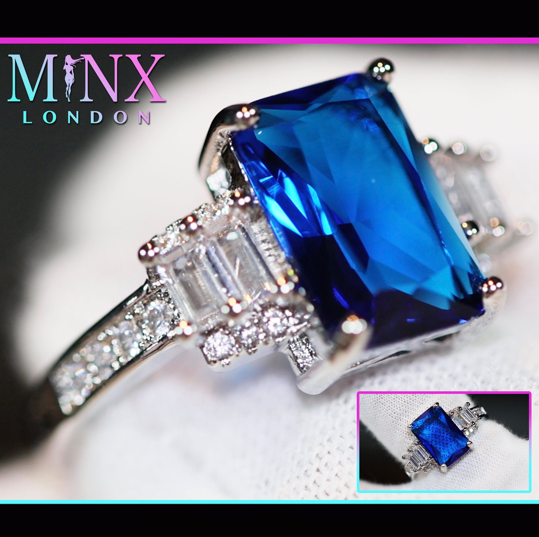 Saphir Blauer Diamant Ring | Diamant-Verlobungsring Blau Ehering Blauer Smaragd Smaragdschliff von minxlondon007