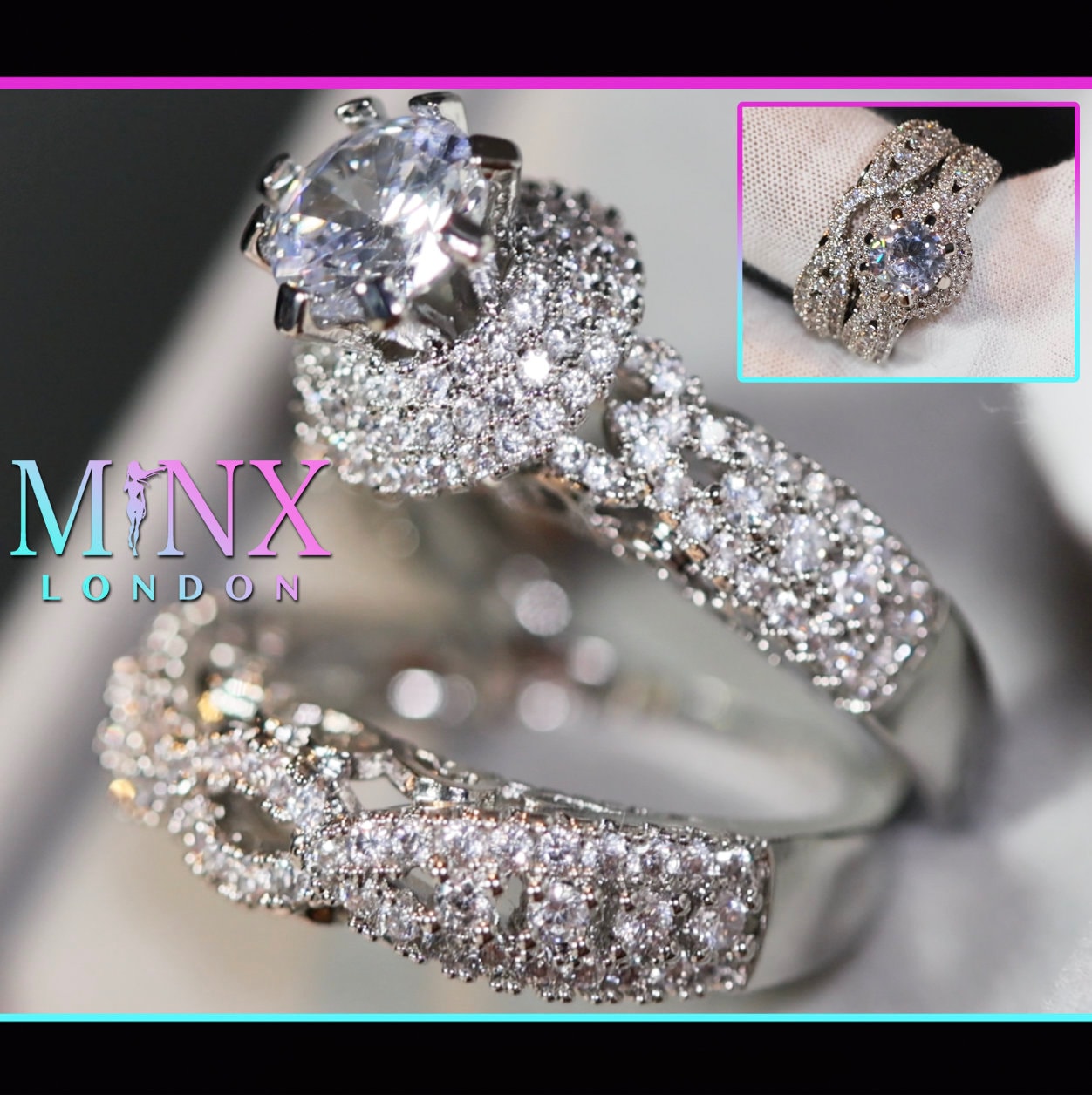 Verlobungsring | Ring Damen Gefroren Diamant Verlobungsringe Diamantring Memory Versprechen von minxlondon007