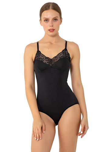 miorre 100% Baumwolle Modal Bodysuit Ärmellos Tulle Spitze Body (Schwarz, M-L) von miorre