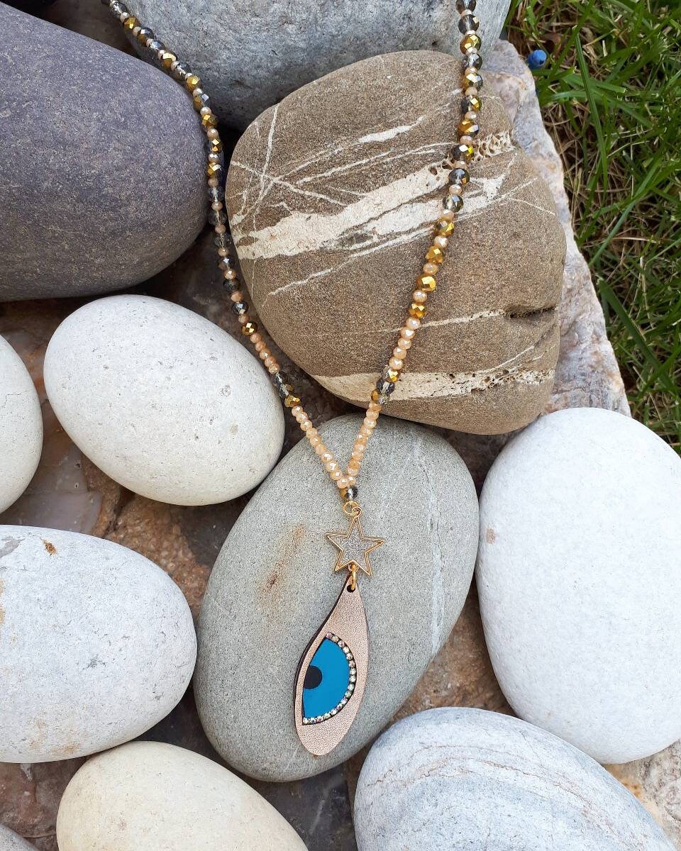 Evileye Halskette, Kristall, Silber Rosa Gold Halskette von mioujewels