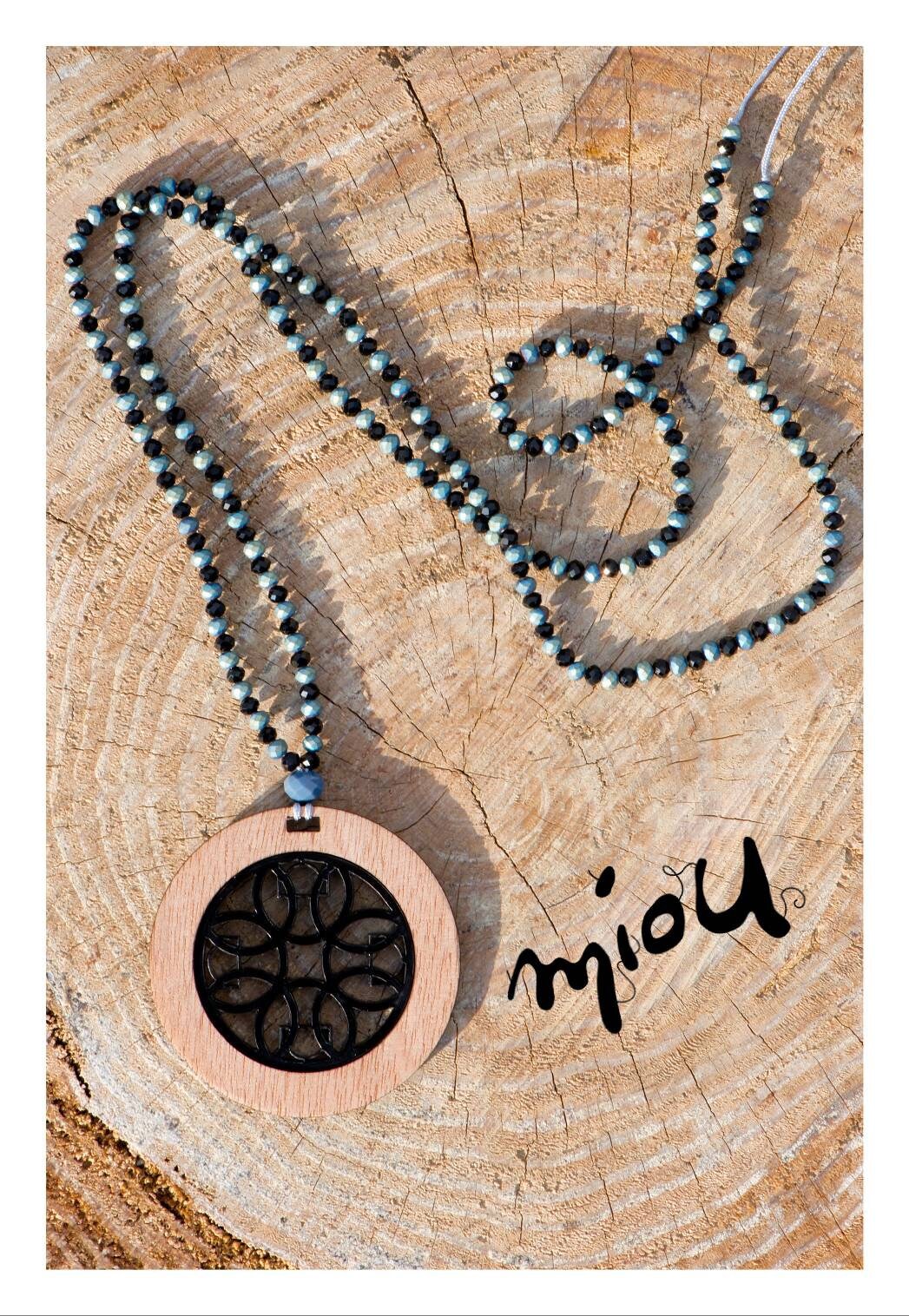 Schwarz Und Blau Holz Halskette, Bohohalskette von mioujewels