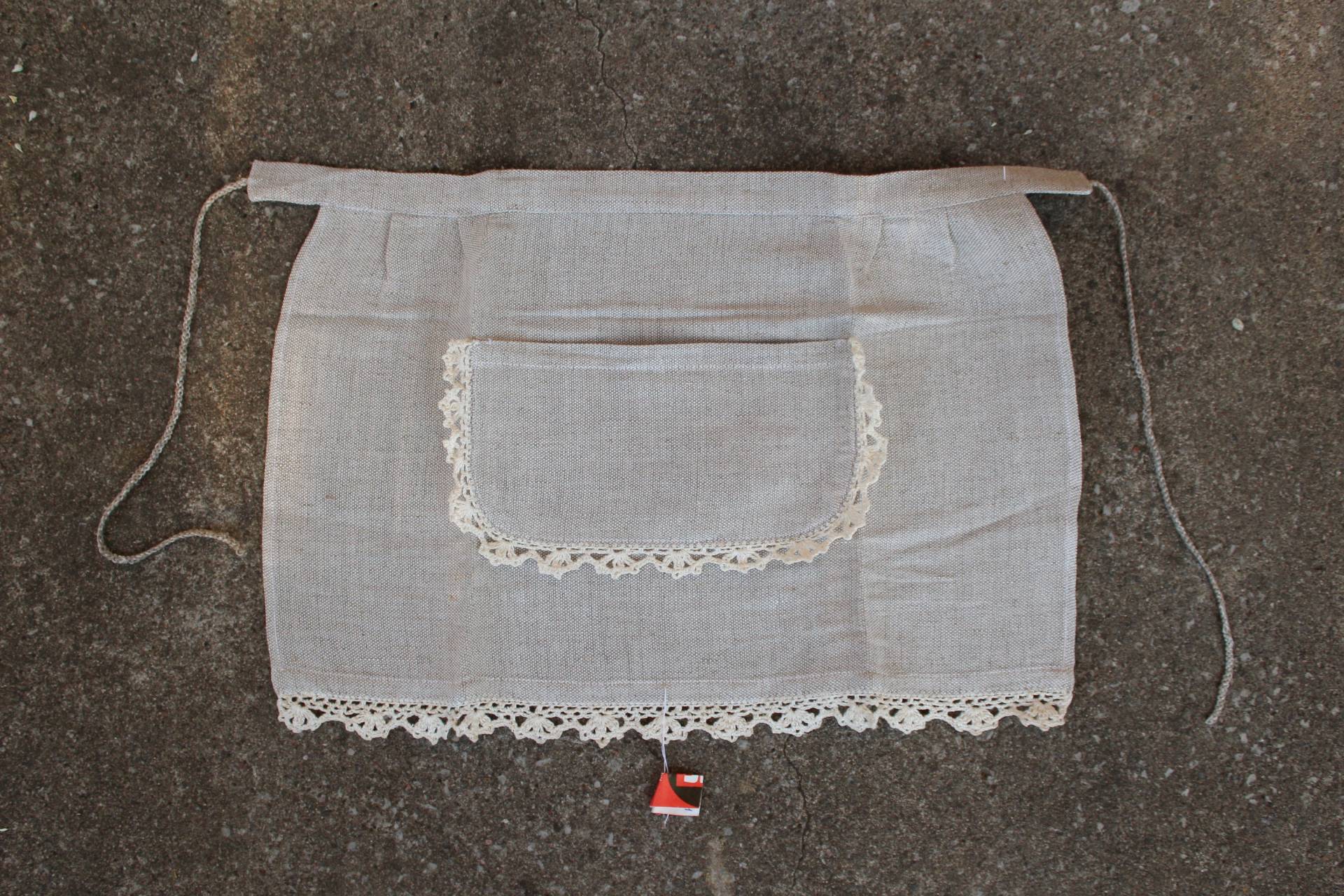 Natürliche Leinenschürze, Vintage Natürliche Weiße Und Graue Halbe Schürze Mit Tasche von miovinta