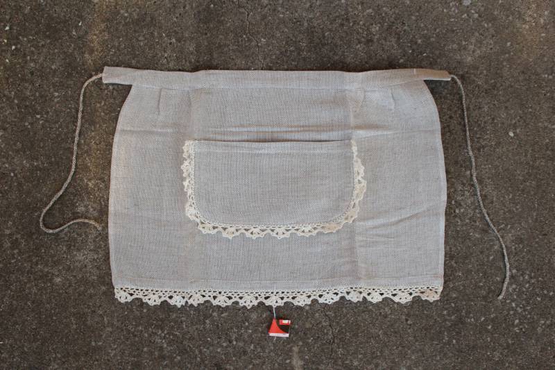 Natürliche Leinenschürze, Vintage Natürliche Weiße Und Graue Halbe Schürze Mit Tasche von miovinta