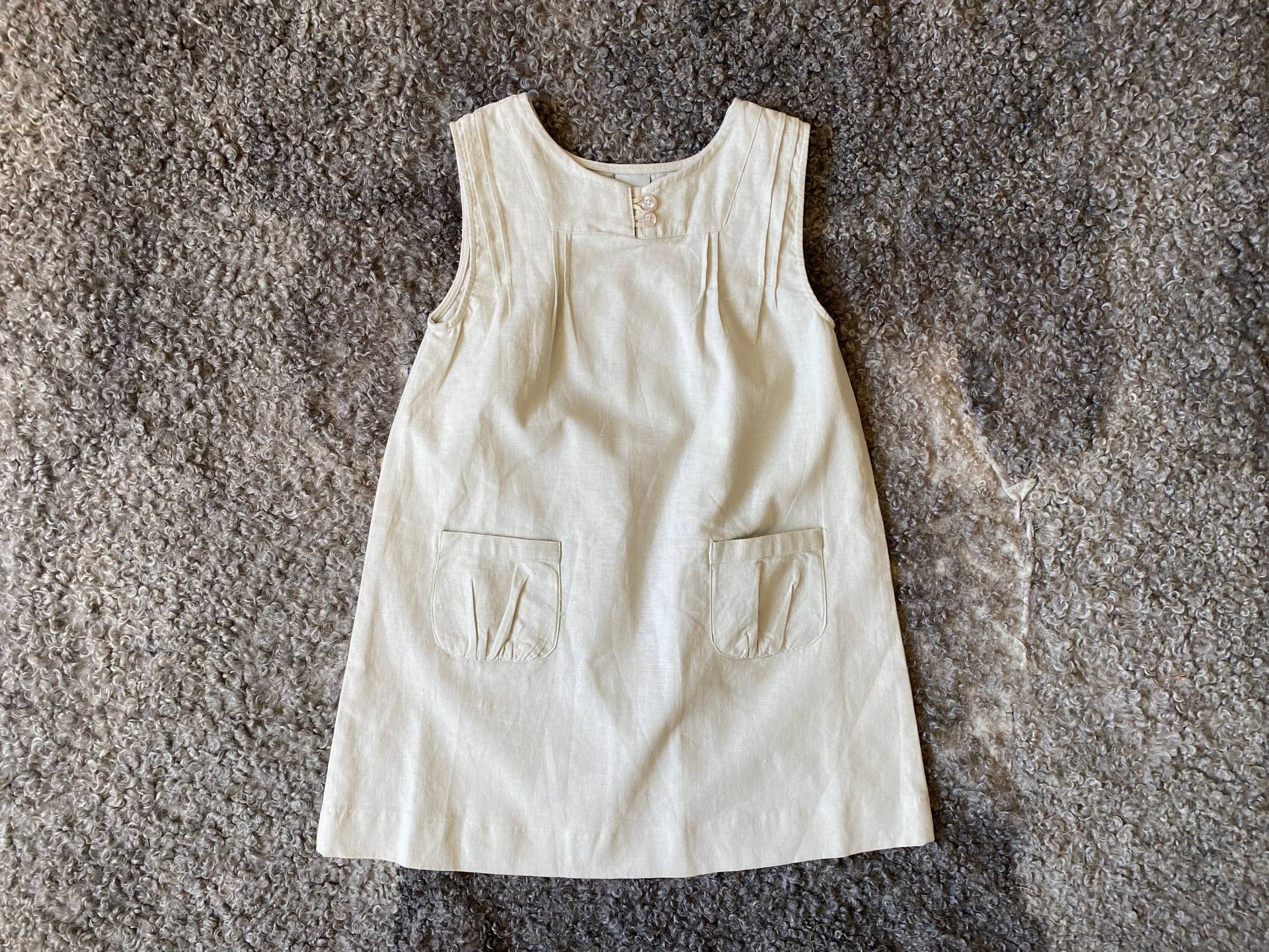 Vintage Kinderkleid Leinen Baumwollmix Sommerkleid Größe 7/8 Jahre | 122 - 128 cm Retro Mädchenkleidung Naturweißes Kleid Mit Taschen von miovinta