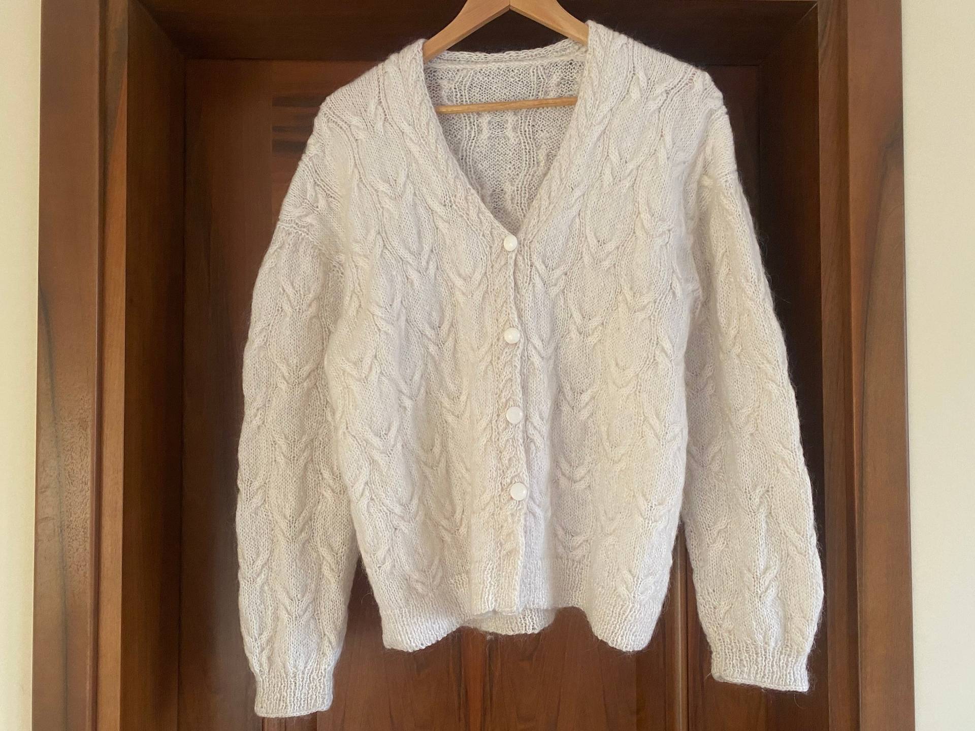 Vintage Unisex Weiß Mohair Wolle Cardigan Retro Handgestrickt Extra Warm Winter Wear Größe M/L von miovinta