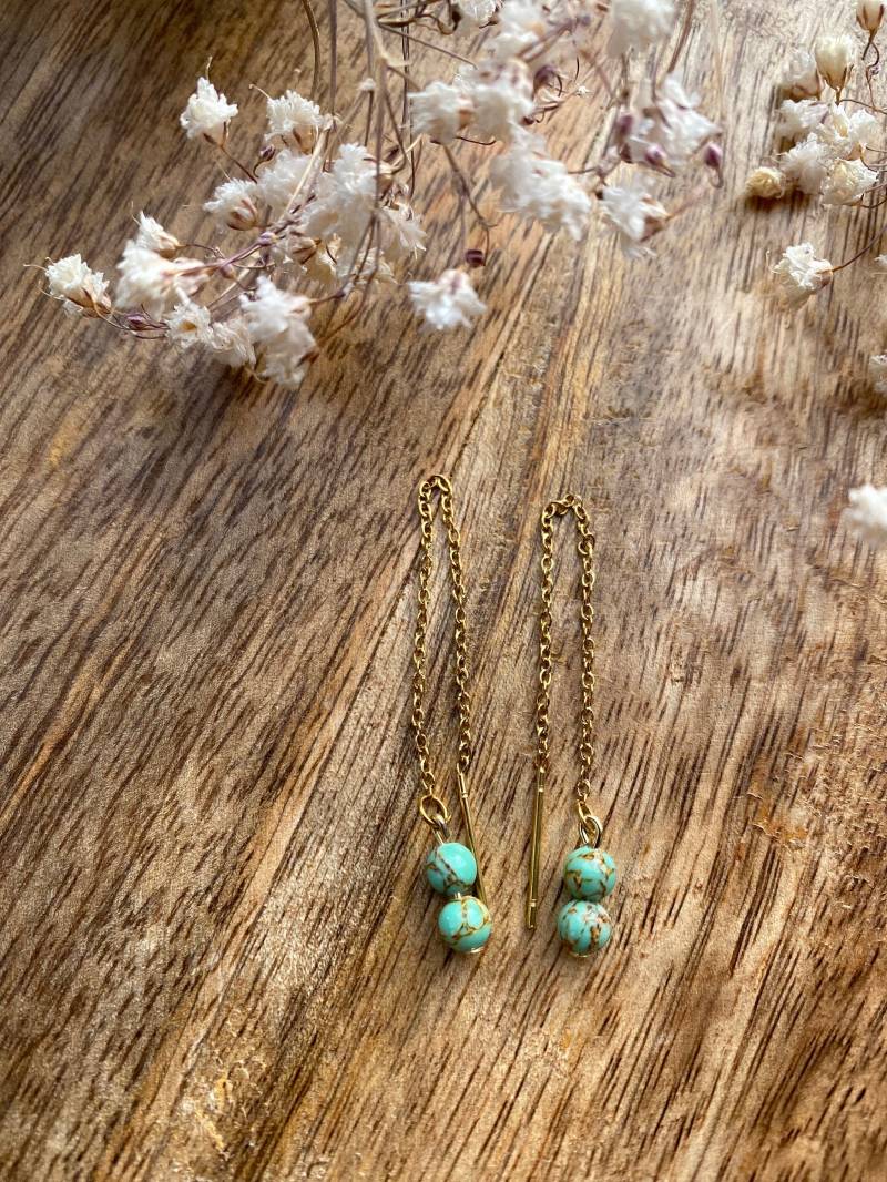 Edelstahl Ohrring Kette Mit Grünen Steinperlen von mirabelldesign