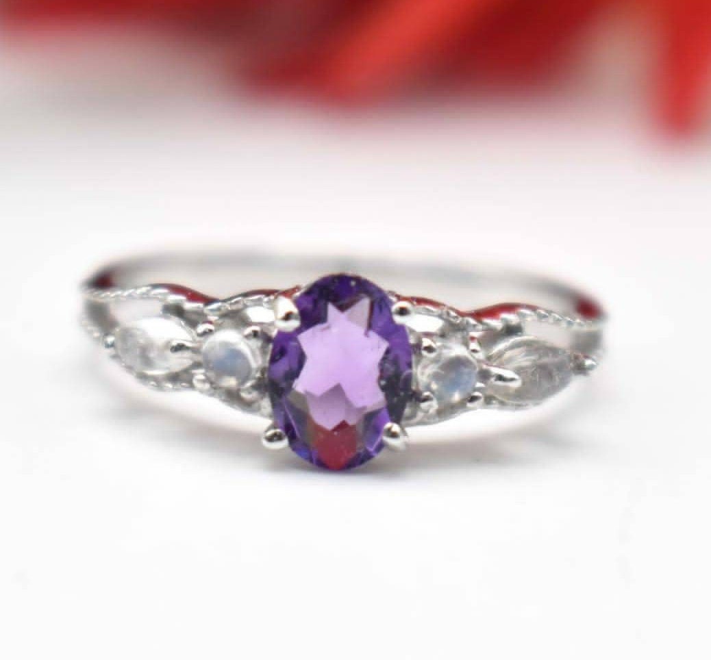 Amethyst Braut Verlobungsring Vintage Mondstein Ehering Einzigartiger Jahrestag Geschenk Vorschlag Ring Februar Birthstone Schmuck Für Frauen von mirhagems