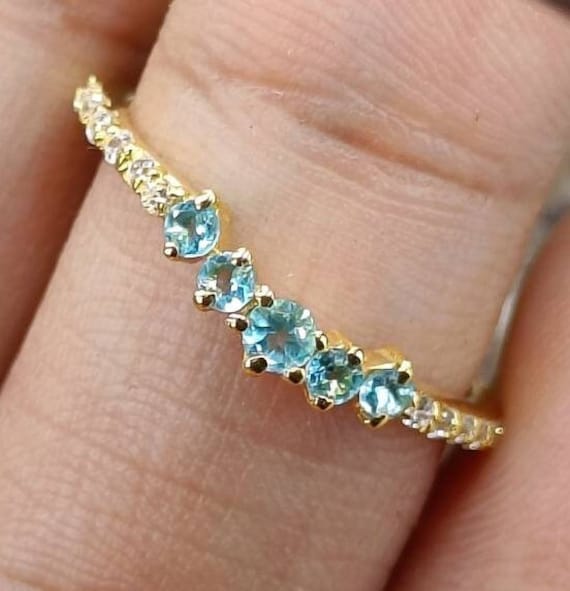 Verlobungsring Mit Aquamarin Und Diamant, Aquamarin-Ring Für Damen, Gebogener Aus Sterlingsilber, 14 Karat Vergoldeter Ring, Silber-Aquamarin von mirhagems