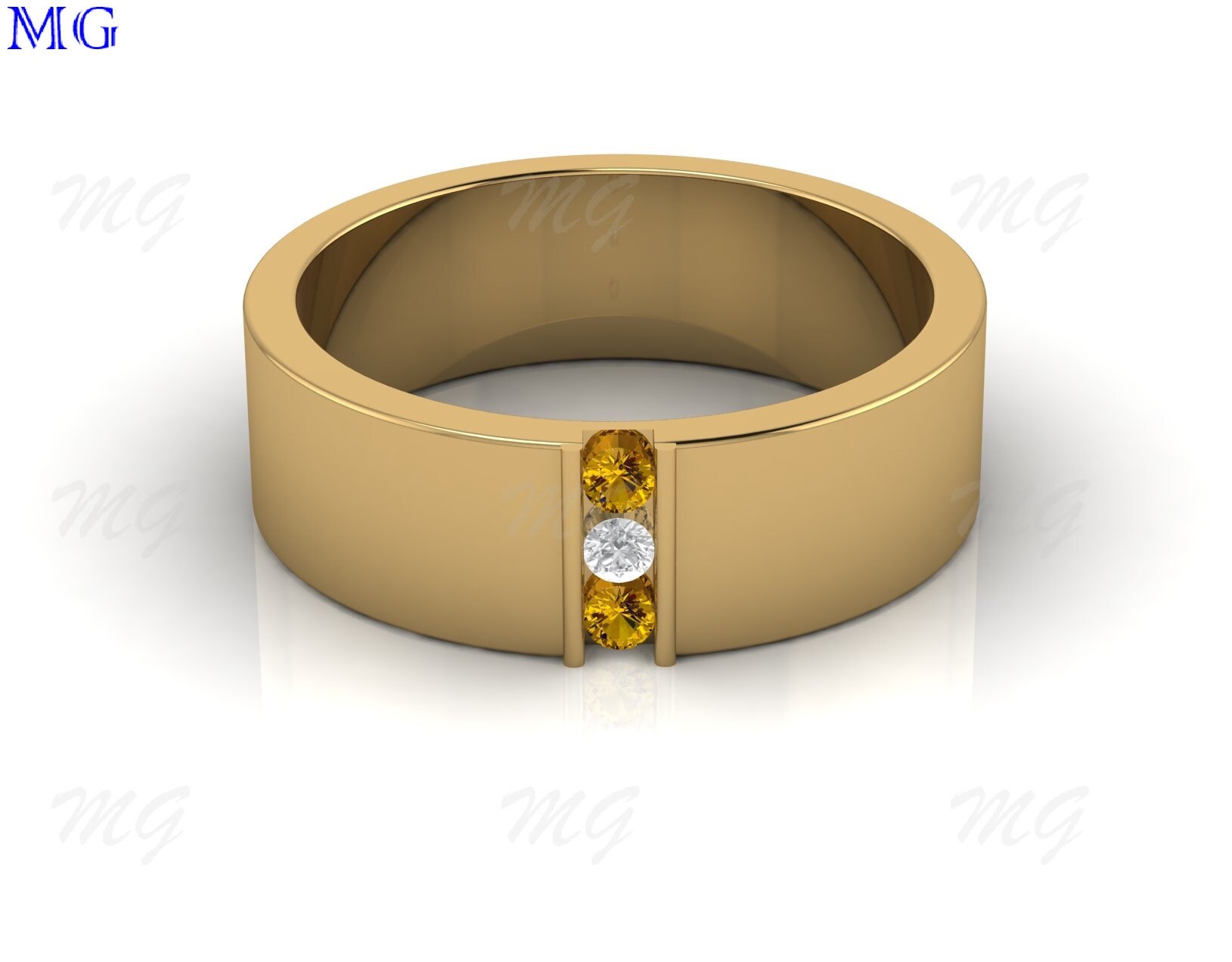 Citrin Ehering Männer Gelb Band 14K Gold Massiv Silber Ring Herren Gehämmert Stapeln Passende Retro Vintage Geschenk Für Ihn von mirhagems