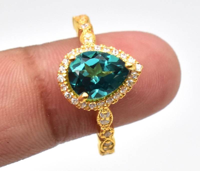Pear Cut Grüner Smaragd Ehering 925 Sterling Silber Art Deco Verlobungsring Versprechensring Moissanite Einzigartiges Jahrestagsgeschenk Für Frauen von mirhagems