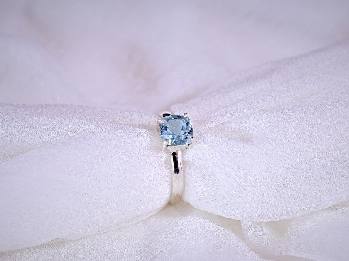 Natürlicher Aquamarin Ring 925sterling Silber März Geburtsstein Versprechen Schmuck Hochzeit Solitär Ehering Geschenk Für Sie von mirhagems