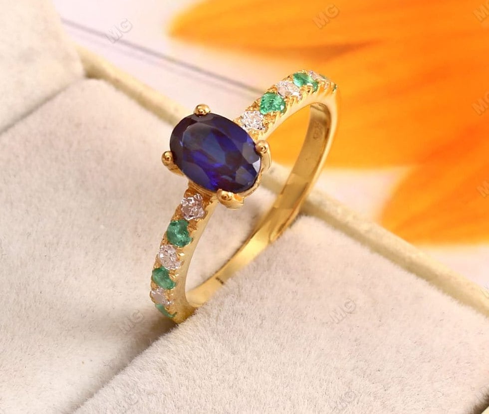 Royal Blau Saphir Ring, Smaragd Ehering, Smaragd/Saphir Verlobungsring, Jubiläumsring, Geschenk Für Sie von mirhagems