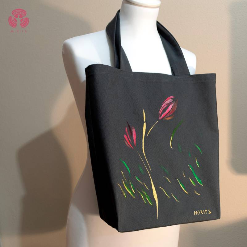 Einzigartige Grau Tasche Baumwolle Canvas Von Hand Bemalt Genäht Einzigartige Grau Tasche Baumwolle Canvas Von Hand Bemalt Genäht von miritaTshirts
