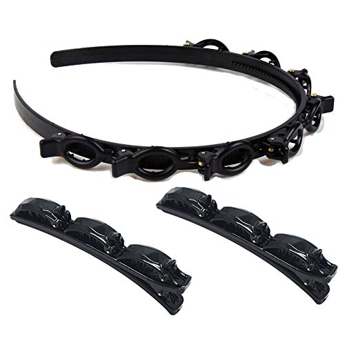 Doppellagiges Haarreif für Frisur, elegantes Haarband, 2 Stück, große Krokodil-Haarspangen, Haar-Twister-Werkzeug, Zubehör für Frauen, lockiges, glattes, dickes Haar (schwarzes Stirnband) von mishdacthgd