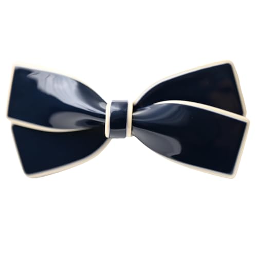 Elegante Haarspange für Damen, 8,7 cm, Federclips für Pferdeschwanz, weiß mit schwarzem Rand, vorgebundenes Design (dunkelblau) von mishdacthgd