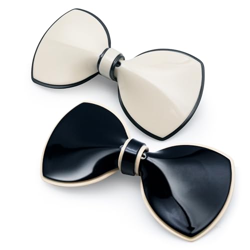 Elegante Haarspangen aus Kunstharz, glitzernd, Schwarz und Weiß, minimalistischer Stil, mit Metall-Haarspangen, Glitzer, für Damen (Schleife Nr. 3) von mishdacthgd