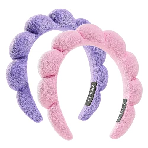 Gesichts-Stirnbänder, Kombi-Pack – 2 Frottee-Make-up-Stirnbänder für Gesichtswäsche, Masken und Hautbehandlungen (Rosa + Lila) von mishdacthgd
