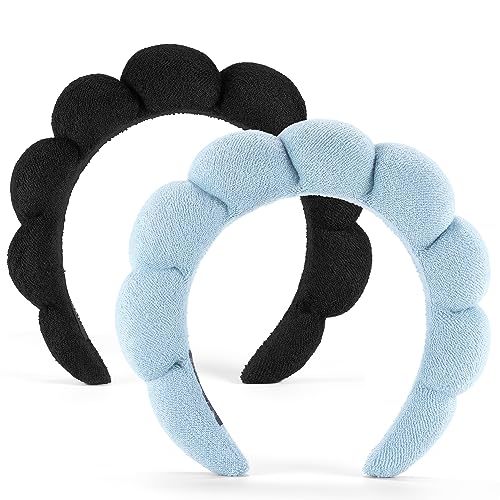 Gesichtswasch-Stirnband, 2er-Set - Frottee-Stirnbänder zum Waschen von Gesicht oder Gesicht, geschwollene Make-up-Stirnbänder für Hautpflege, Maske, Friseursalon, professionelle Verwendung (Schwarz von mishdacthgd