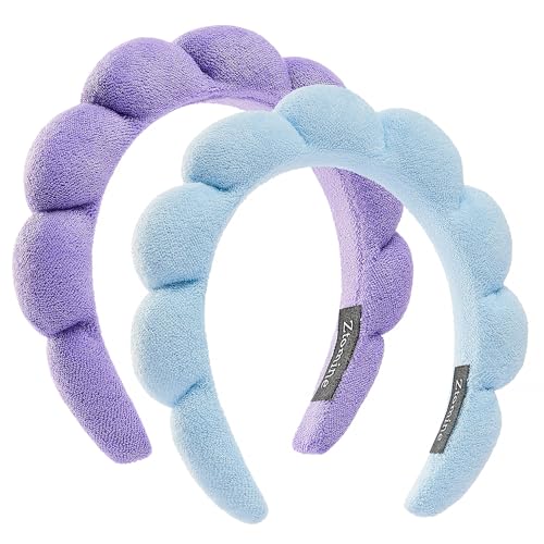 Haarband, 2er-Set – dicke saugfähige Frottee-Stirnbänder in Blau und Hellviolett zum Waschen von Gesicht oder Gesicht, geschwollene Make-up-Stirnbänder für Gesichtswäsche, Masken-Kombi-Pack von mishdacthgd