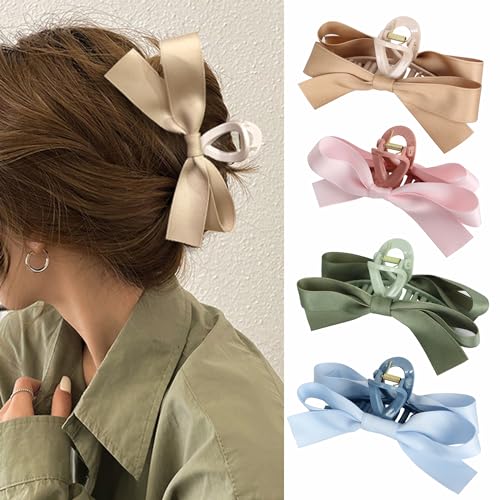 Haarschmuck mit Schleife für Damen, seidige Satin-Clips mit Knoten für dünnes bis dickes lockiges Haar, 4 Stück Haarschmuck mit Schleife für Damen, seidige Satin-Clips mit Knoten für dünnes bis dickes lockiges Haar, 4 Stück von mishdacthgd
