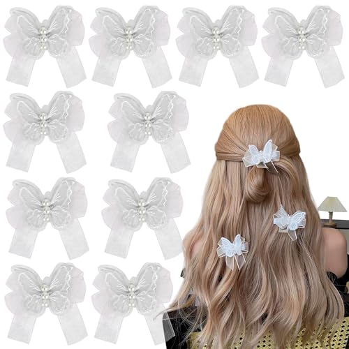 Haarspangen mit Spitzenstickerei, Schmetterlings-Haarspangen und Nadeln, 6,3 cm, 10 Stück, Haar-Accessoires für Frauen, Mädchen, Teenager, Halloween, Cosplaying, Weiß Haarspangen mit Spitzenstickerei, Schmetterlings-Haarspangen und Nadeln, 6,3 cm, 10 Stück, Haar-Accessoires für Frauen, Mädchen, Teenager, Halloween, Cosplaying, Weiß von mishdacthgd