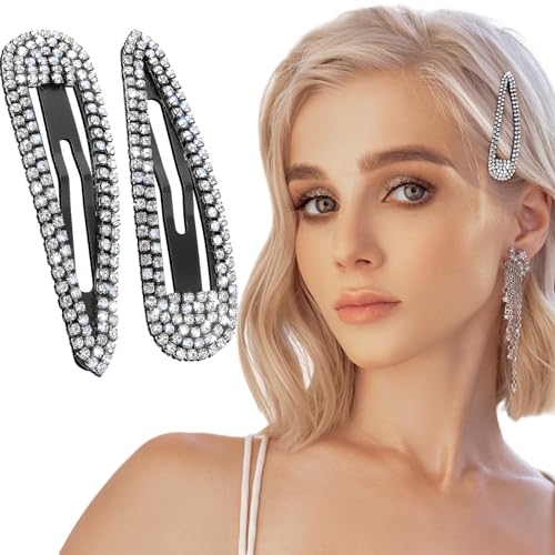 Haarspangen mit Strasssteinen, Metall-Haarspangen, glitzernd, französischer Entenschnabel, dekoratives Party-Accessoire für Damen und Mädchen, Schwarz, 2 Stück von mishdacthgd