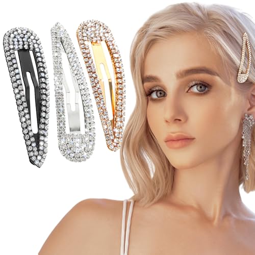 Haarspangen mit Strasssteinen, Metall-Haarspangen, glitzernd, französischer Entenschnabel, dekoratives Party-Accessoire für Damen und Mädchen (Schwarz + Silber + Gold) von mishdacthgd