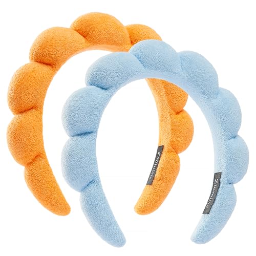 Stirnbänder, 2er-Set, Frottee-Gesichtsreinigung, Stirnband, Kombi-Packung, geschwollene Make-up-Stirnbänder für Gesichtswäsche, Maske (blau + orange) von mishdacthgd