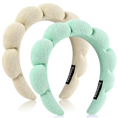 Stirnbänder 2er Set Frottee Stirnband Gesichtswäsche Stirnband Combo Pack - Puffy Makeup Stirnbänder für Gesichtswäsche, Maske (Beige + Türkis) von mishdacthgd