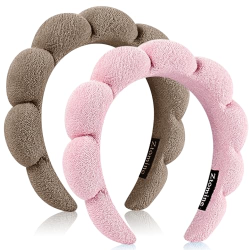 Stirnbänder 2er Set Frottee Stirnband Gesichtswäsche Stirnband Combo Pack - Puffy Makeup Stirnbänder für Gesichtswäsche, Maske (Dunkelkhaki + Rosa) von mishdacthgd