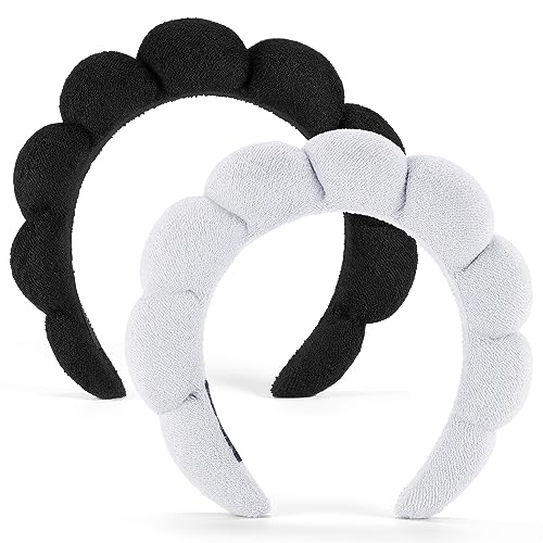 Stirnbänder 2er Set Frottee Stirnband zum Waschen Gesicht oder Gesicht, Puffy Makeup Stirnbänder für Gesichtswäsche, Maske, Hautbehandlung - 1 Weiß & 1 Schwarz von mishdacthgd