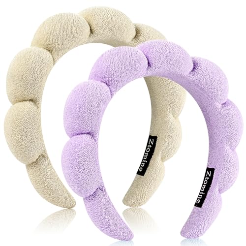 Stirnbänder 2er Set Frottee Stirnband zum Waschen von Gesicht oder Gesicht, Puffy Makeup Stirnbänder für Gesichtswäsche, Maske, Beige + Lila (1 Beige & 1 Lila Combo Pack) von mishdacthgd