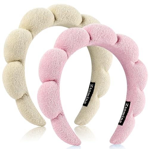 Stirnband 2er Set Frottee Stirnbänder zum Waschen von Gesicht oder Gesicht, Puffy Makeup Stirnbänder für Gesichtswäsche, Maske - 1 Beige + 1 Rosa von mishdacthgd