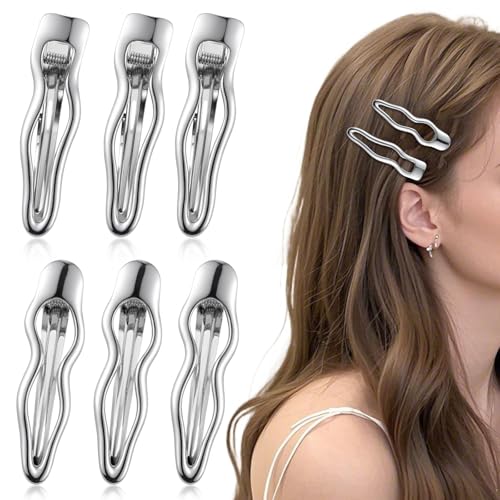 Y2K-Haarspangen aus Metall, gewellt, silberfarben, Y2K-Haarschmuck, Metall-Haarspange für Damen und Mädchen, 6 Stück Y2K-Haarspangen aus Metall, gewellt, silberfarben, Y2K-Haarschmuck, Metall-Haarspange für Damen und Mädchen, 6 Stück von mishdacthgd