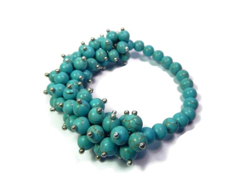 Oasis Anemone - Türkis Blau-Silber Armband Hand Looped-Perlen Cluster Stretch Howlith Edelstein Oasis Anemone - Türkis Blau-Silber Armband Hand Looped-Perlen Cluster Stretch Howlith Edelstein von mishimon