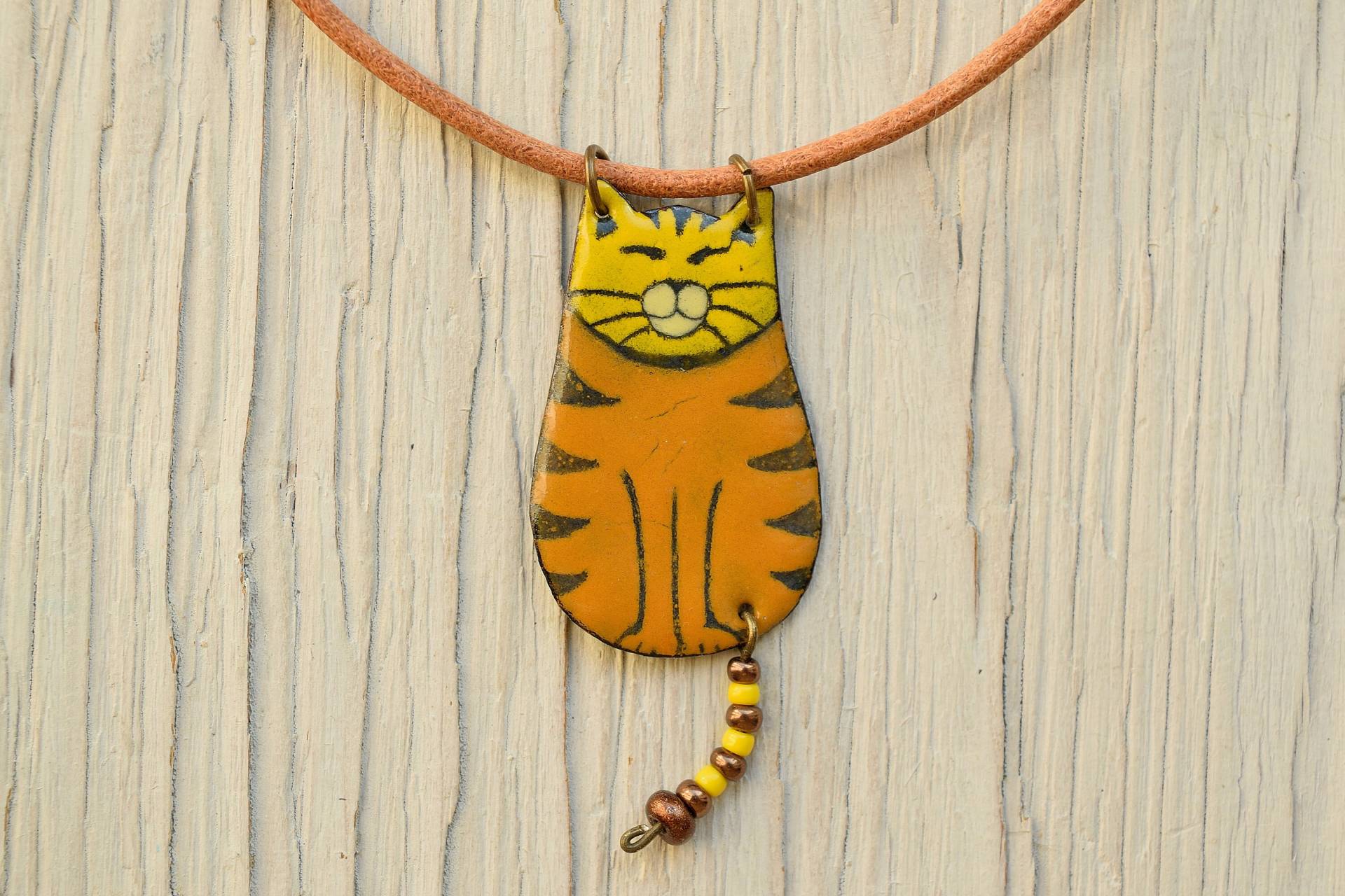 Emaille Anhänger, Halskette, Gelbe Katze, Schmuck, Katzen Katze Boho Schmuck, Tabby Emaille Anhänger, Halskette, Gelbe Katze, Schmuck, Katzen Katze Boho Schmuck, Tabby von miskka
