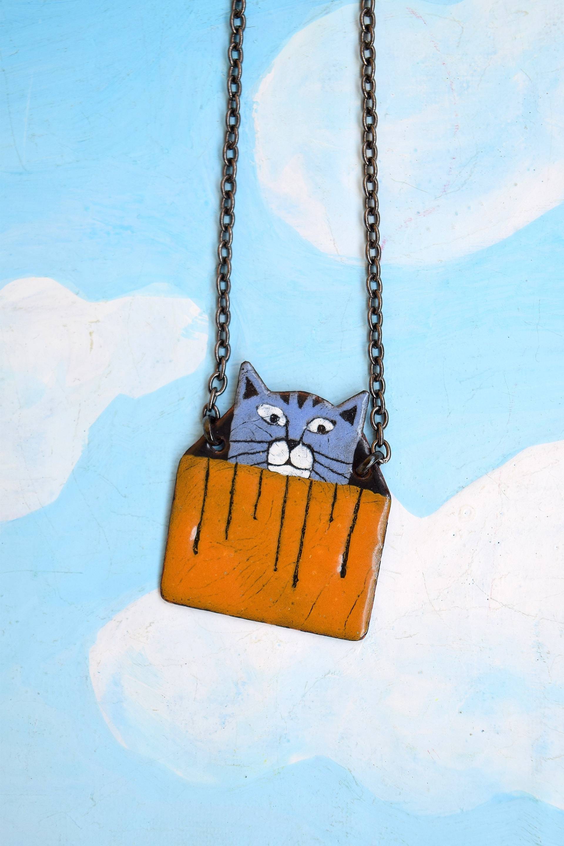 Emaille Anhänger, Halskette, Mike, Schmuck, Katzen Katze Boho Schmuck, Tabby Katze Emaille Anhänger, Halskette, Mike, Schmuck, Katzen Katze Boho Schmuck, Tabby Katze von miskka