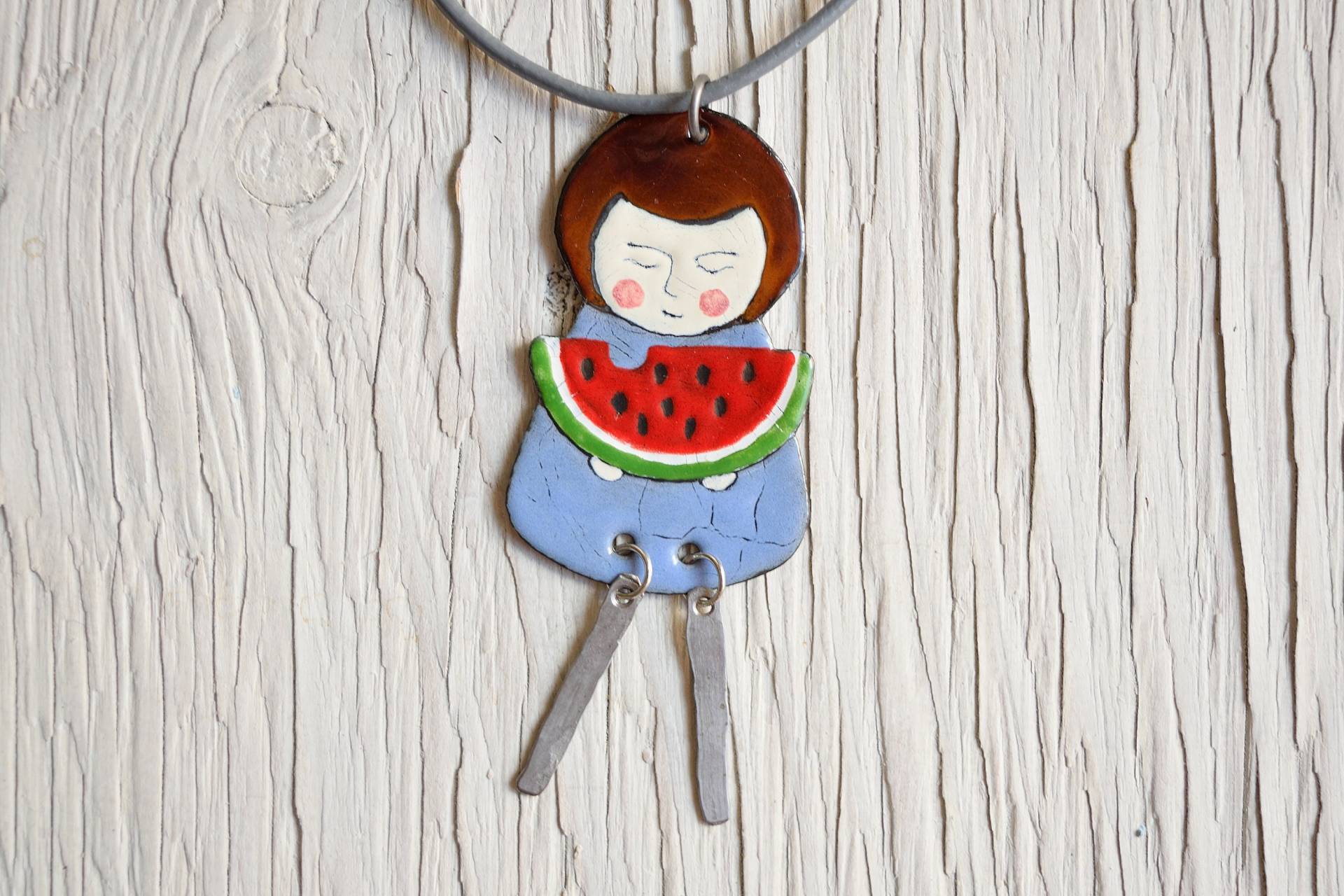 Emaille Halskette, Essen Wassermelonen, Wassermelonen Kleines Mädchen Schmuck, Melonen Obst Fruchtig von miskka