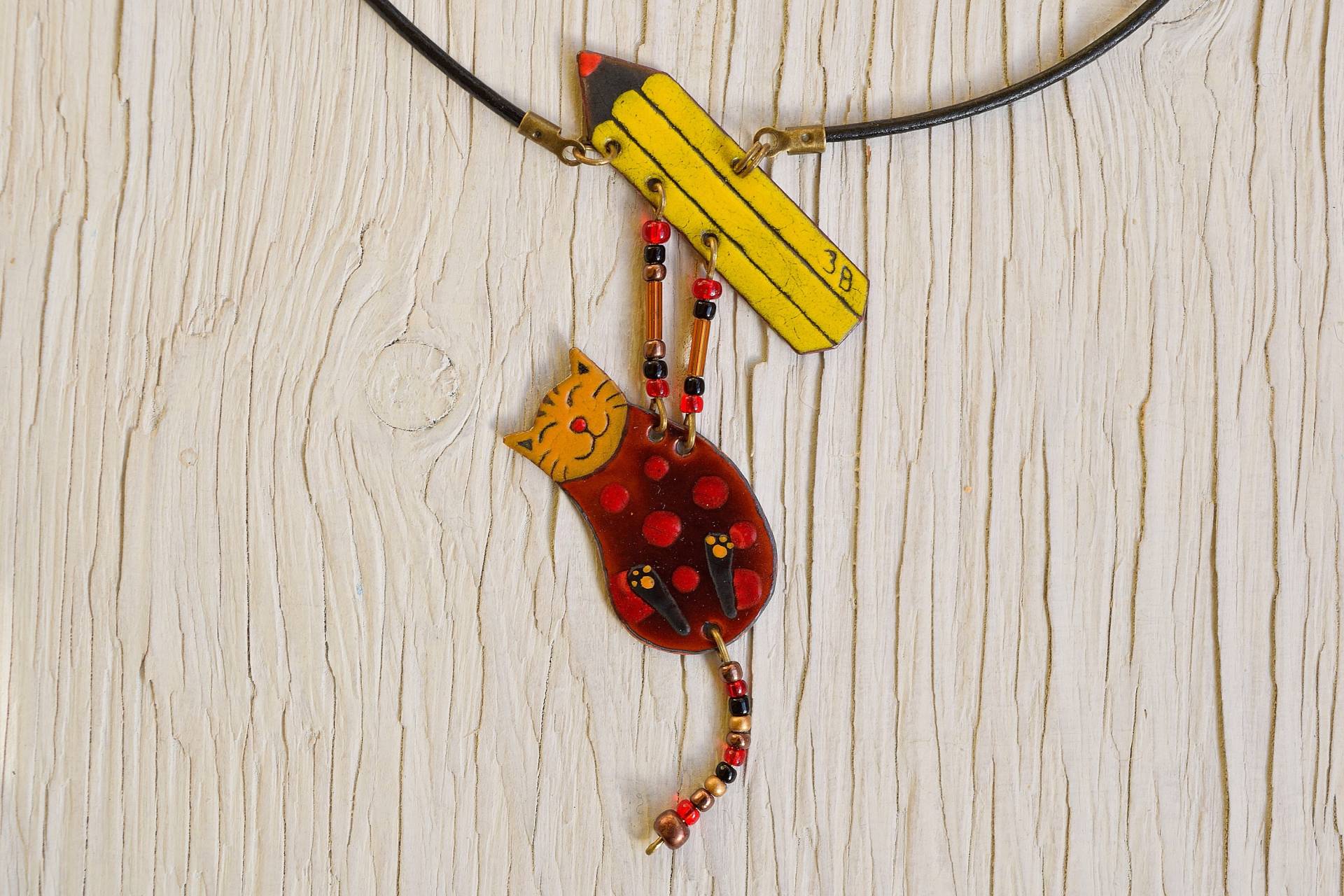 Emaille Halskette, Katzen Zeichnung, Schmuck, Anhänger, Boho Bleistift, Kitty Katzenschmuck von miskka